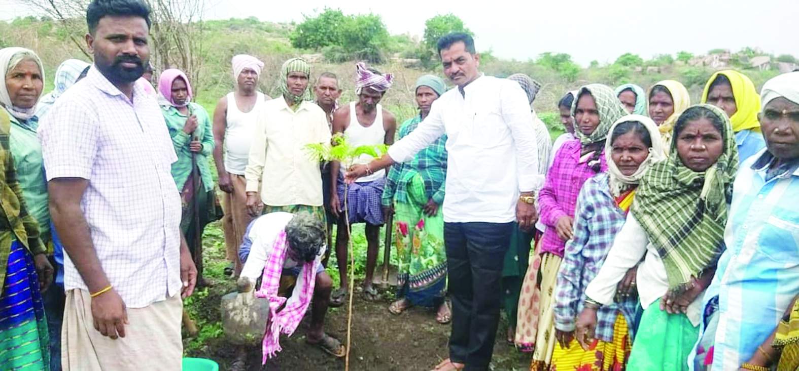 మొక్కలు నాటుతున్న విరుపాపురం సర్పంచి ప్రహ్లాద యాదవ్‌